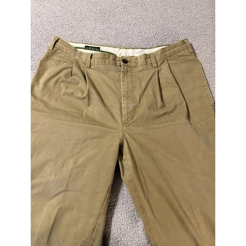 Vintage Orvis Men's Tan Pleated Khaki Heavy Cotton Pants Slacks Size 42